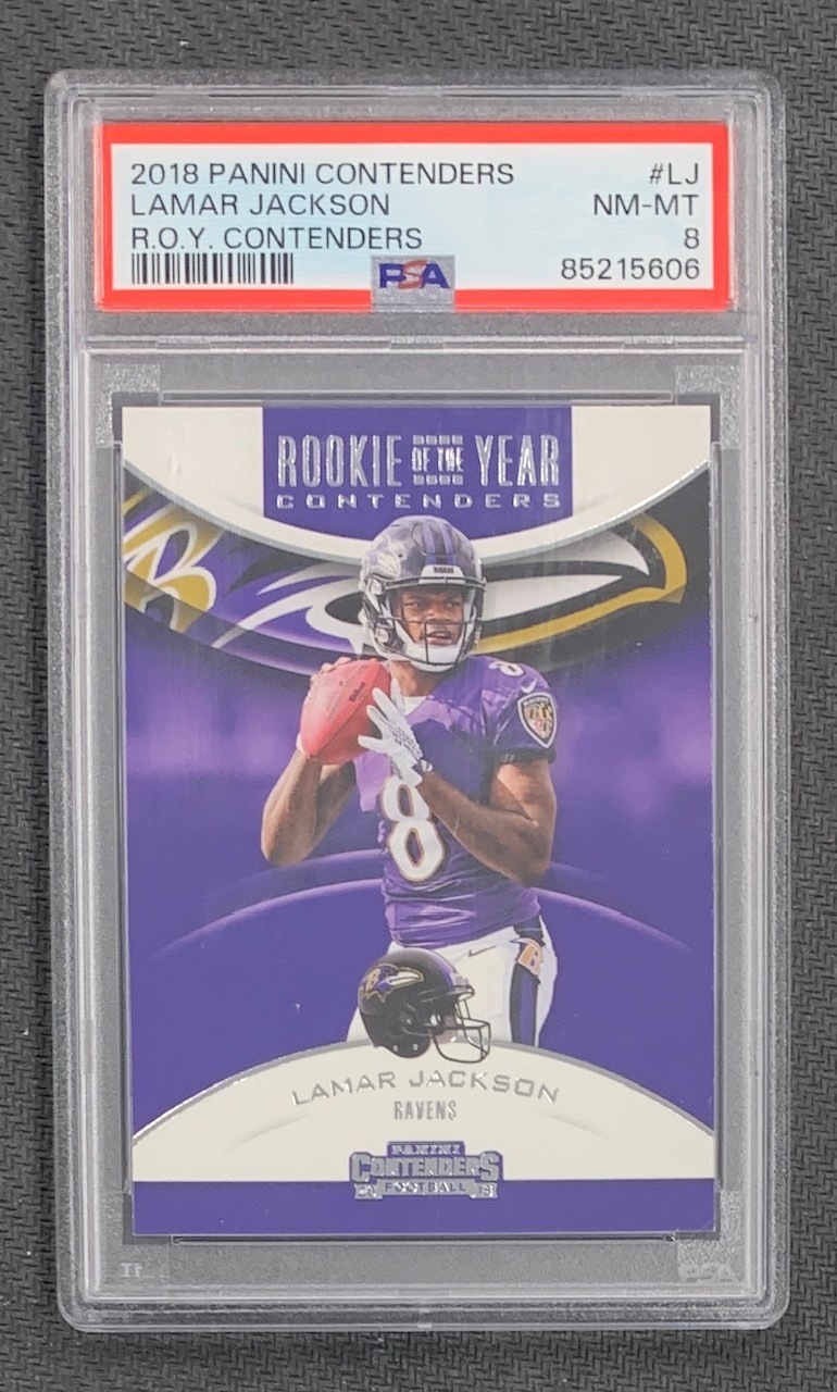 Lamar Jackson 2018 Panini Contenders Football Rookie Card #LJ Graded PSA 8