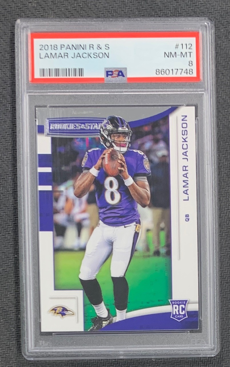 Lamar Jackson 2018 Panini Rookies and Stars Football Card #112 Graded PSA 8