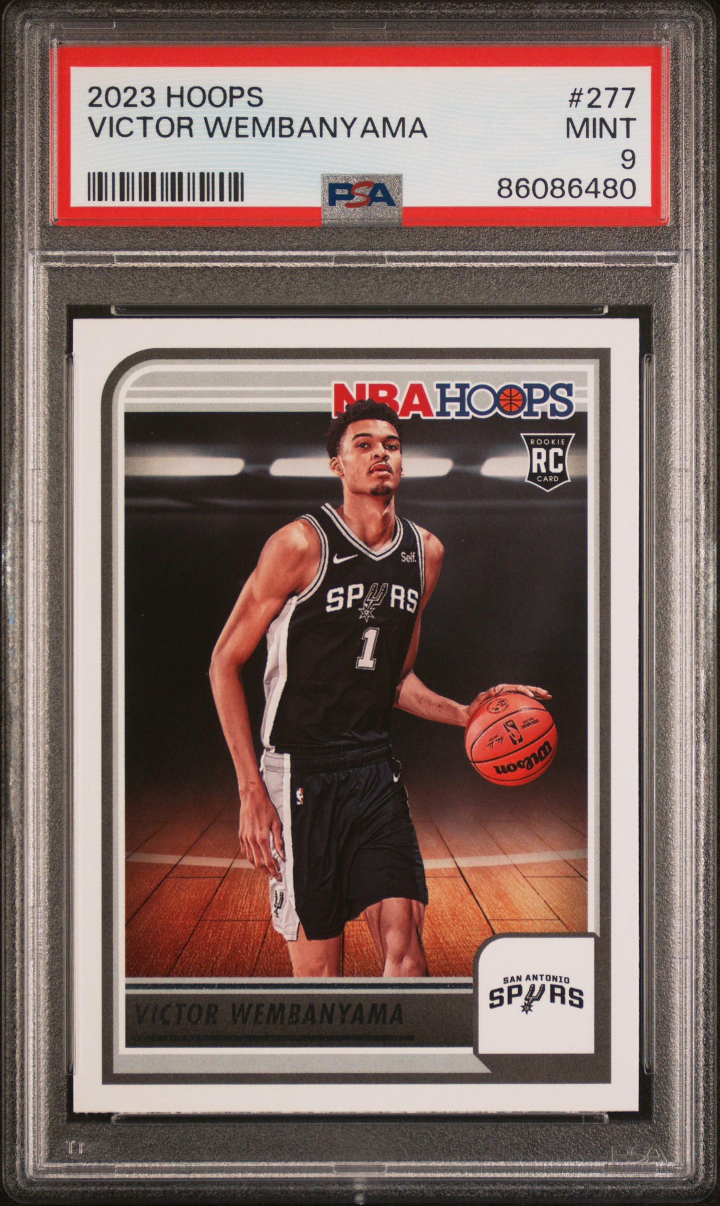 Victor Wembanyama 2023 NBA Hoops San Antonio Spurs Basketball Rookie Card #277 Graded PSA 9 Cert #86086480
