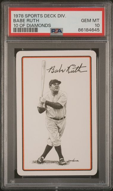 Babe Ruth 1978 Sports Deck 10 of Diamonds Baseball Card Graded PSA 10 Babe Ruth 1978 Sports Deck 10 of Diamonds Baseball Card Graded PSA 10