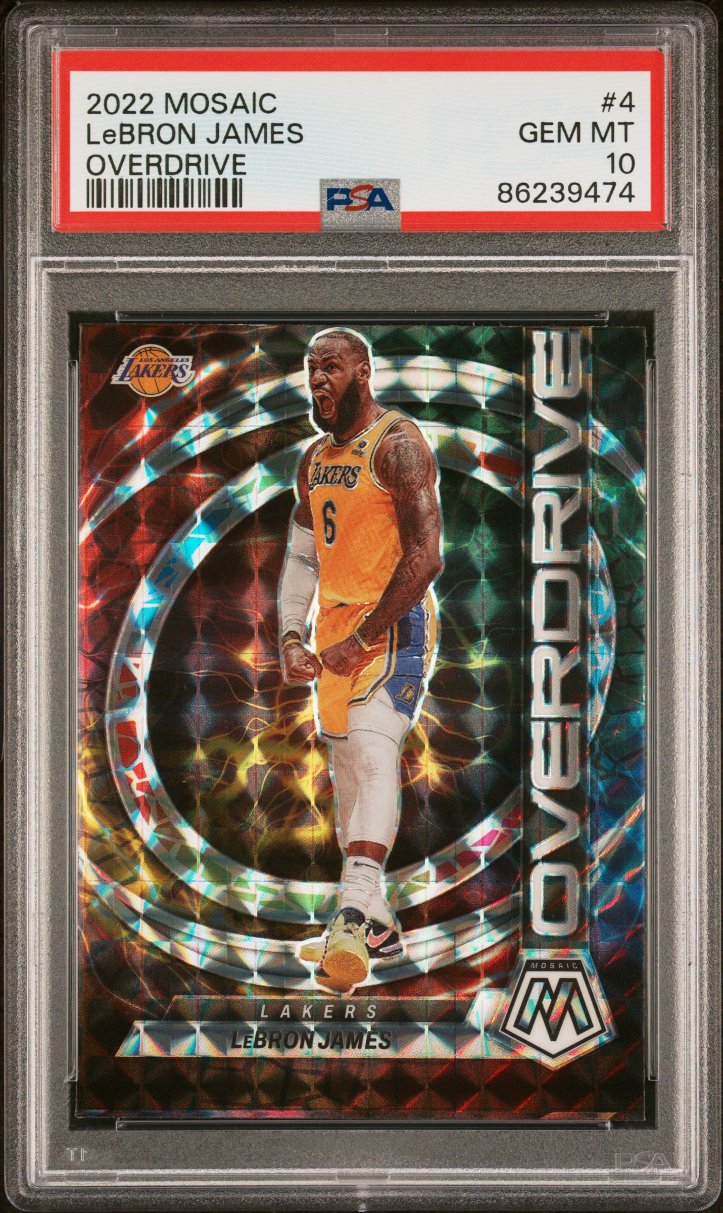 LeBron James 2022 Panini Mosaic Overdrive Basketball Card #4 Graded PSA 10 Cert #86239474