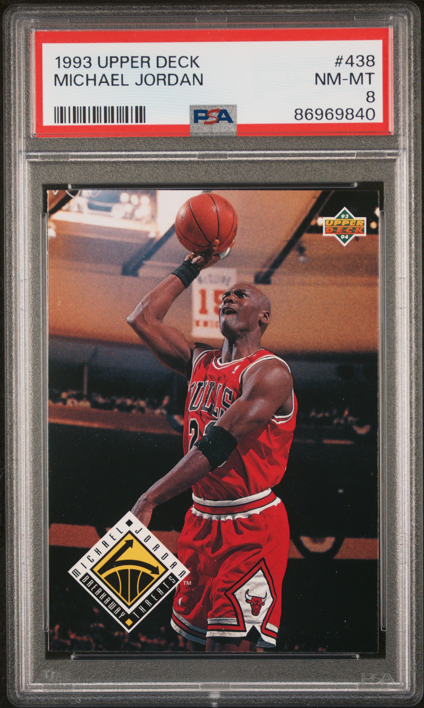 Michael Jordan 1993 Upper Deck Chicago Bulls Basketball Card #438 Graded PSA 8 Cert #86969840