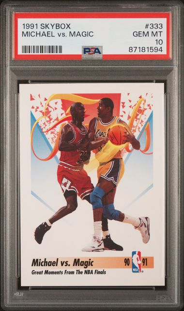 Michael Jordan vs Magic Johnson 1991 Skybox Basketball Card #333 Graded PSA 10