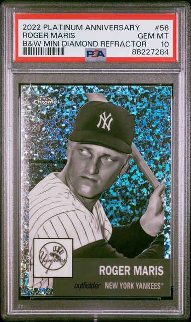 Roger Maris 2022 Topps Chrome Black White Refractor Baseball Card #56 Graded PSA 10