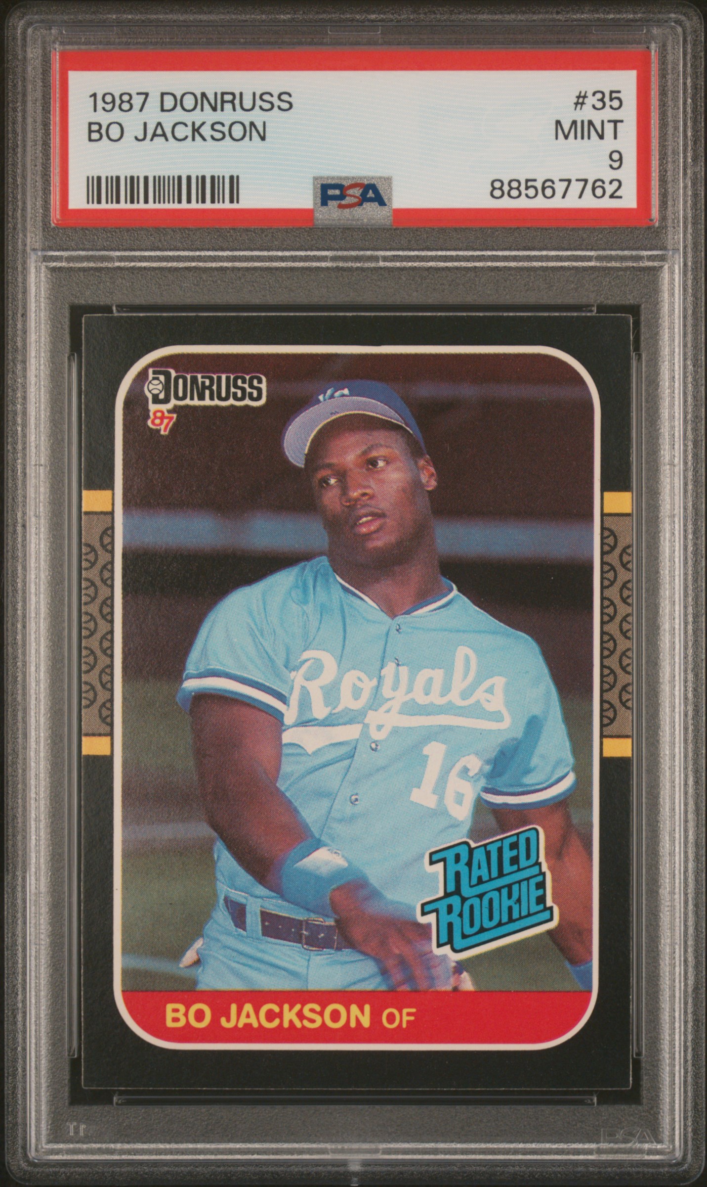 Bo Jackson 1987 Donruss Rated Rookie Kansas City Royals RC Baseball Card #35 Graded PSA 9 Cert #88567762