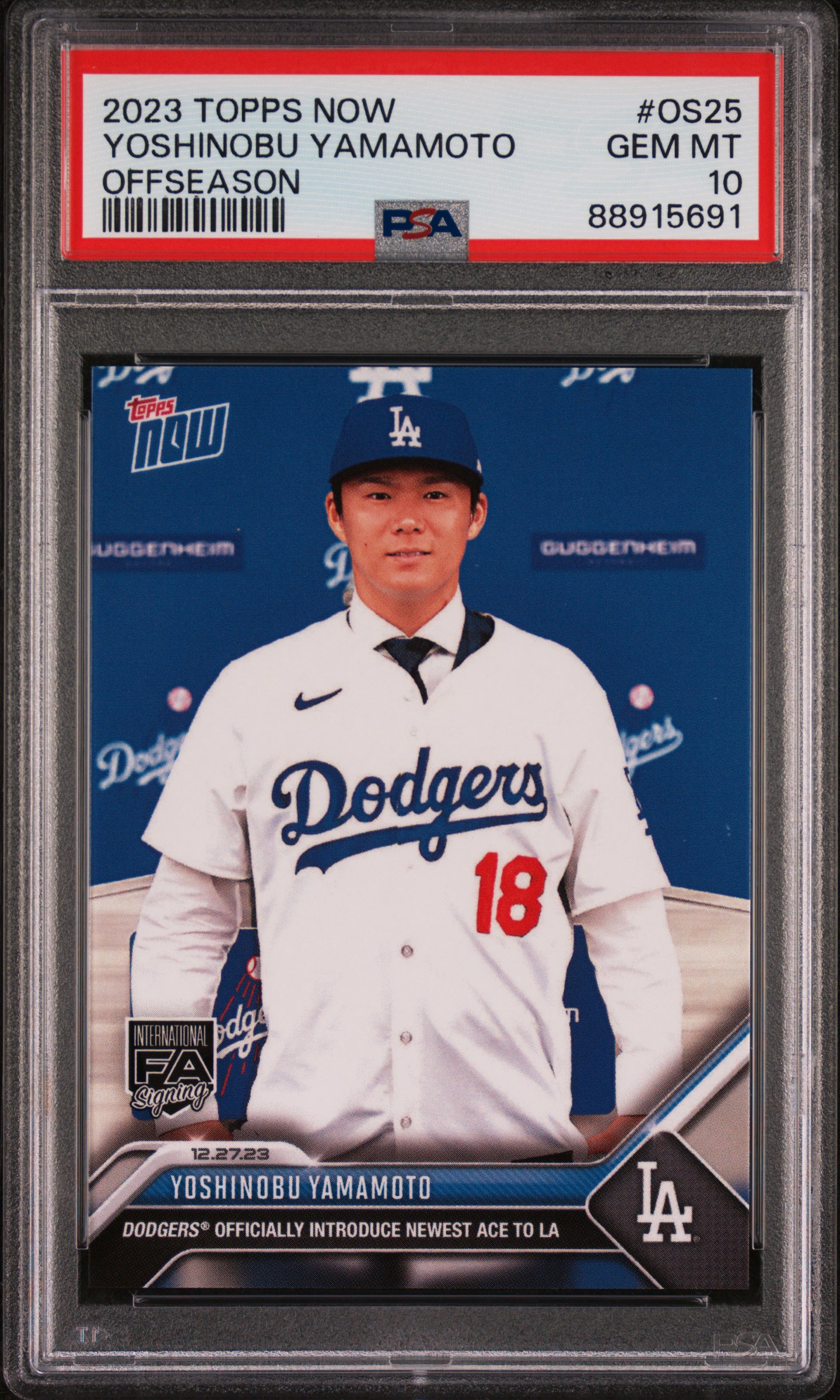 Yoshinobu Yamamoto 2023 Topps Now Offseason Baseball Rookie Card #OS25 Graded PSA 10 Cert #88915691