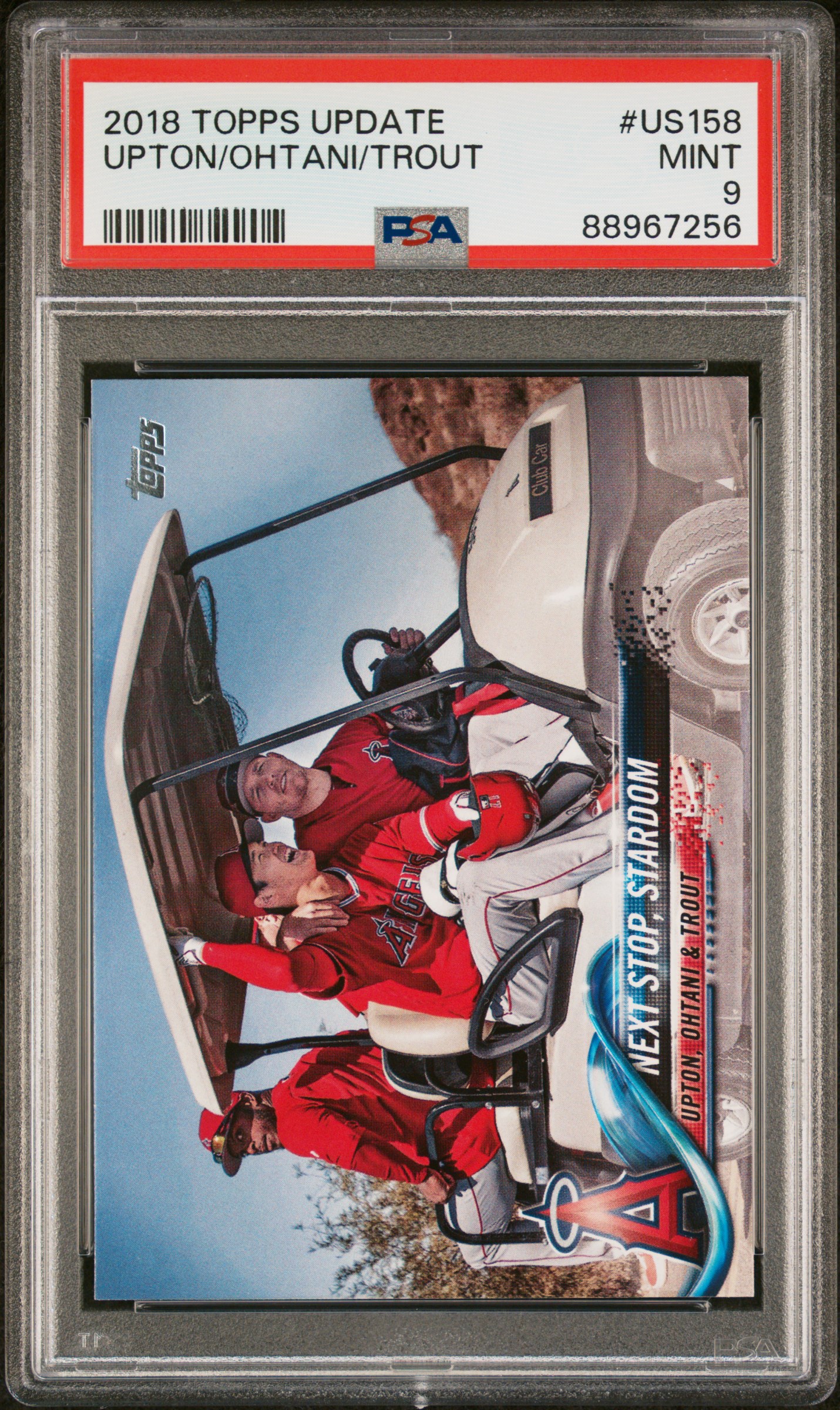 Shohei Ohtani Mike Trout Justin Upton 2018 Topps Update Los Angeles Angels Baseball RC Rookie Card #US158 Graded PSA 9 Cert #88967256 Shohei Ohtani Mike Trout Justin Upton 2018 Topps Update Los Angeles Angels Baseball RC Rookie Card #US158 Graded PSA 9 Cert #88967256