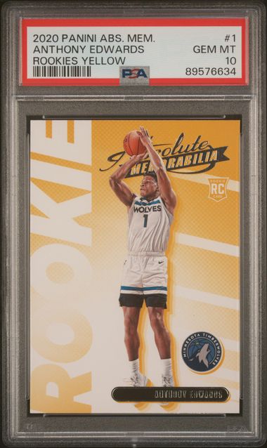 Anthony Edwards 2020 Panini Absolute Yellow Rookie Card #1 Graded PSA 10