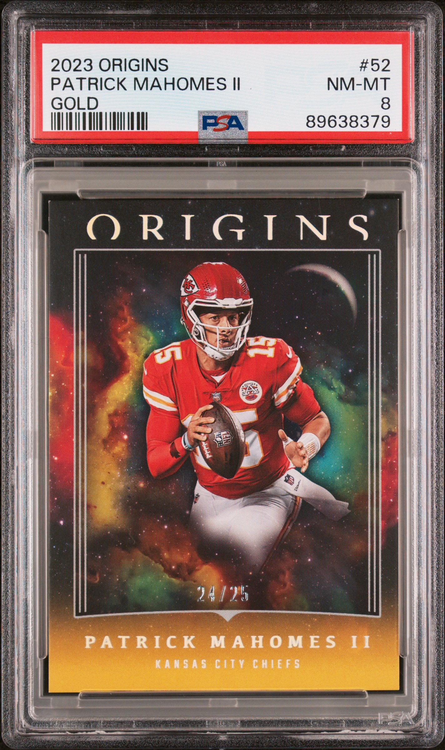 Patrick Mahomes II 2023 Panini Origins Gold Football Card #52 Graded PSA 8 24/25 Cert #89638379