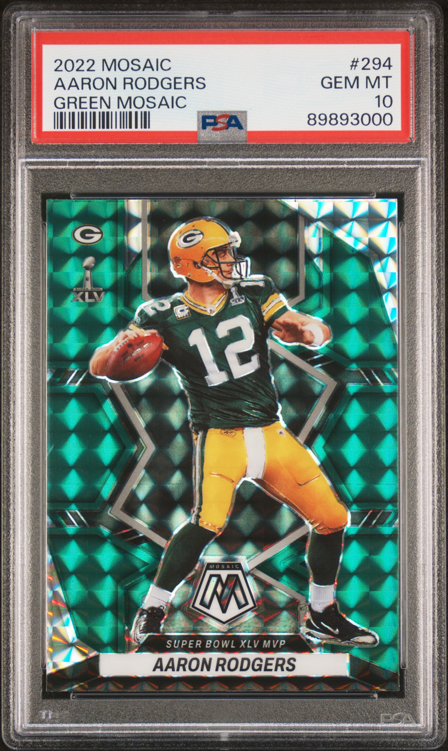 Aaron Rodgers 2022 Panini Mosaic Green Football Card #294 Graded PSA 10