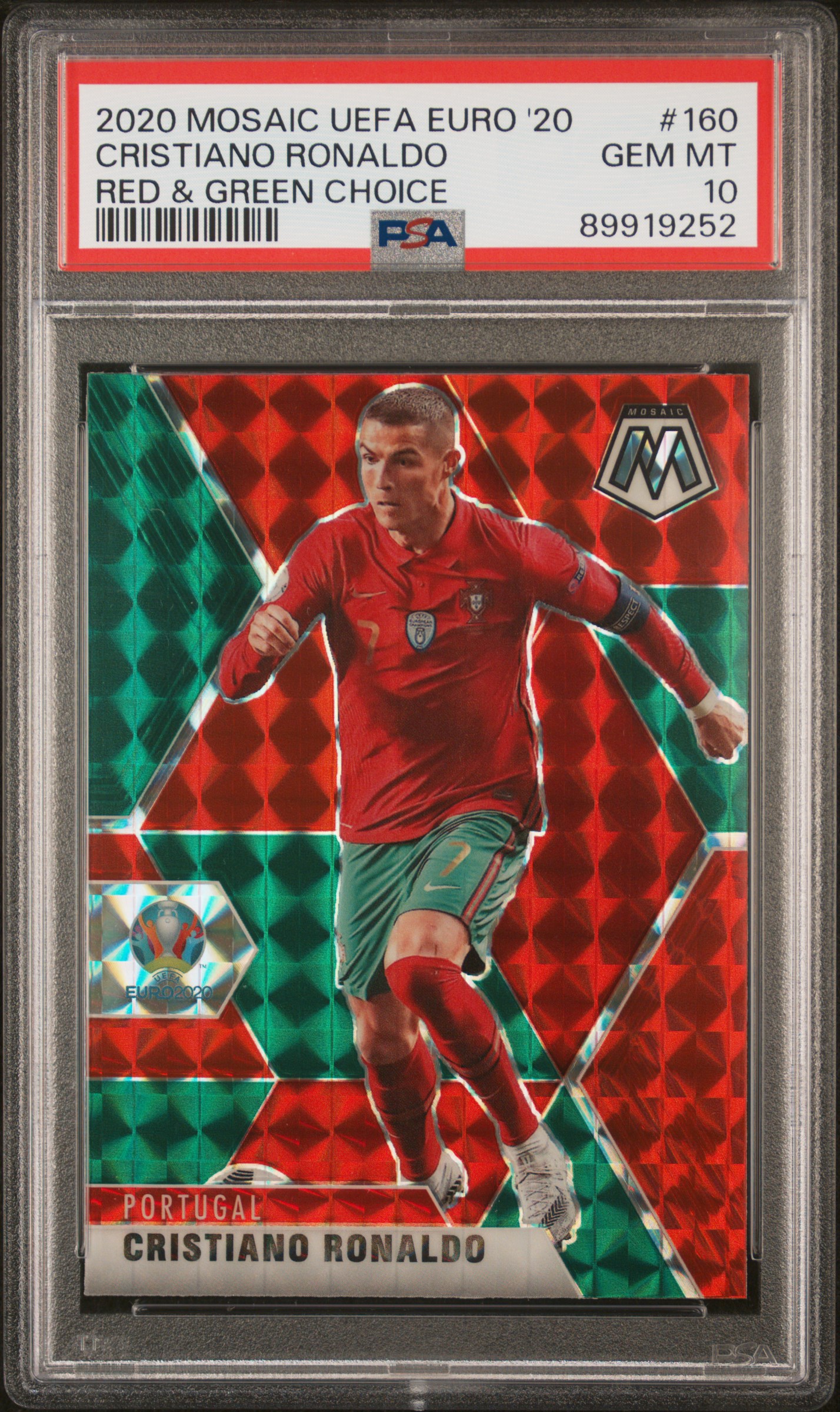 Cristiano Ronaldo 2020 Panini Mosaic UEFA EURO Red Green Choice Soccer Card #160 Graded PSA 10