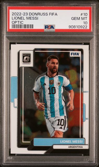 Lionel Messi 2022 Panini Donruss Optic FIFA Soccer Card #10 Graded PSA 10