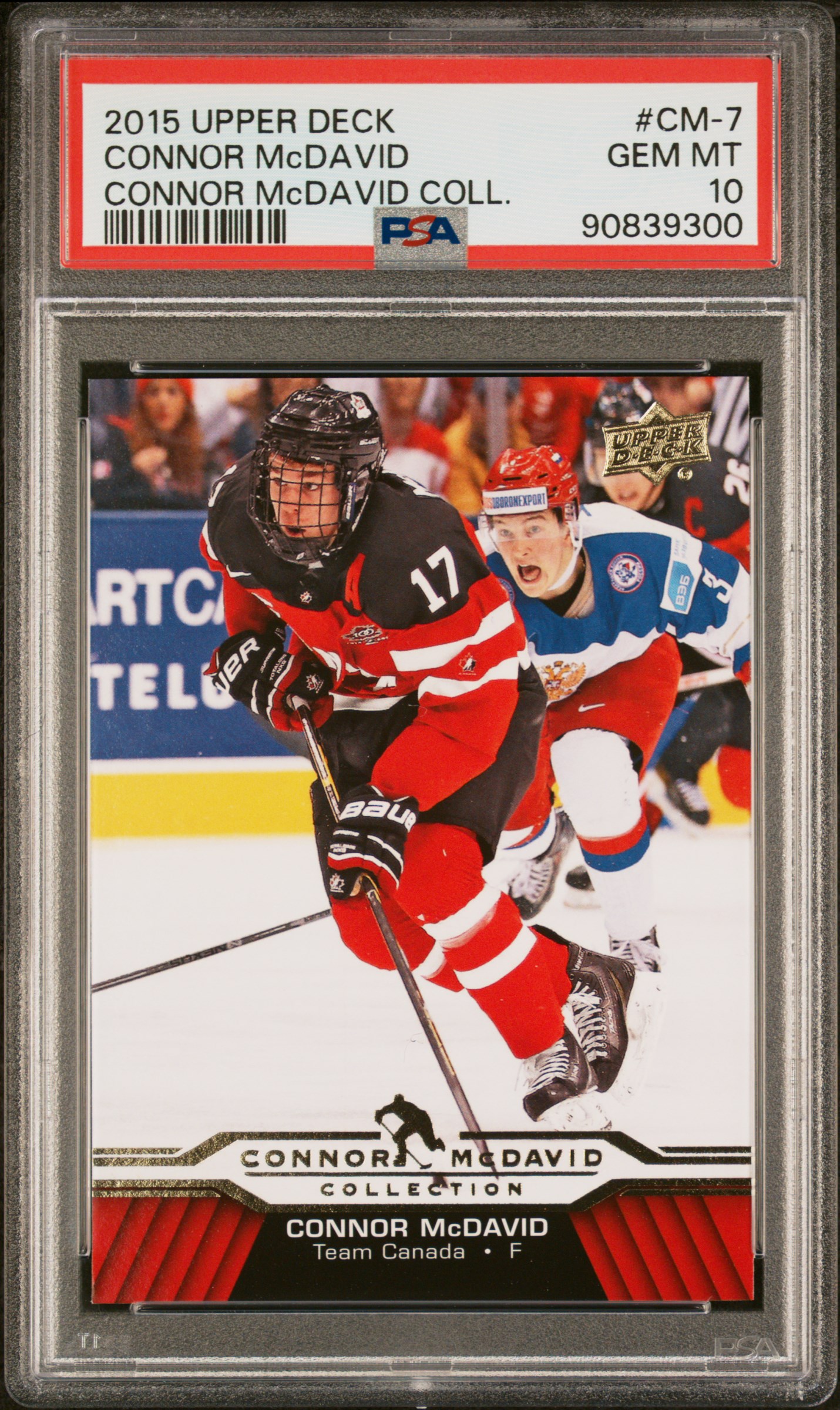Connor McDavid 2015 Upper Deck Collection Hockey Rookie Card #CM-7 Graded PSA 10 Cert #90839300