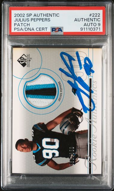 Julius Peppers 2002 SP Authentic Rookie Patch Card #222 Auto PSA 9 299/850