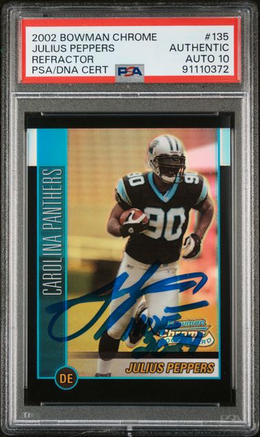 Julius Peppers 2002 Bowman Chrome Refractor HOF 24 Rookie Card #135 Auto PSA 10 337/500