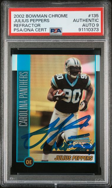 Julius Peppers 2002 Bowman Chrome Refractor HOF 24 Rookie Card #135 Auto PSA 9 312/500