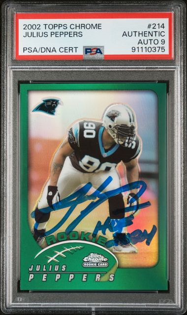 Julius Peppers 2002 Topps Chrome HOF 24 Signed Rookie Card #214 Auto PSA 9 10375