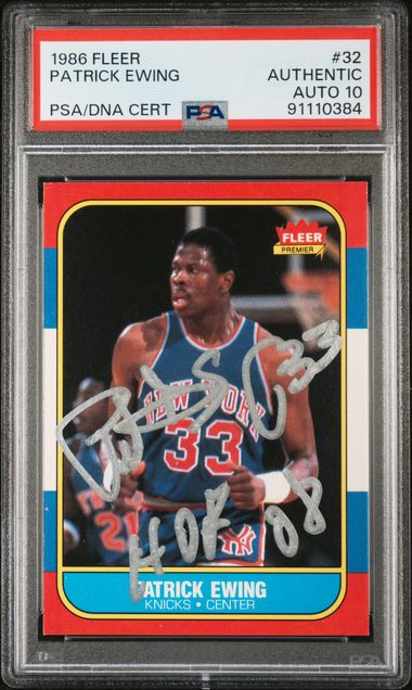 Patrick Ewing 1986 Fleer HOF 08 Signed Basketball Rookie Card #32 Auto Graded PSA 10