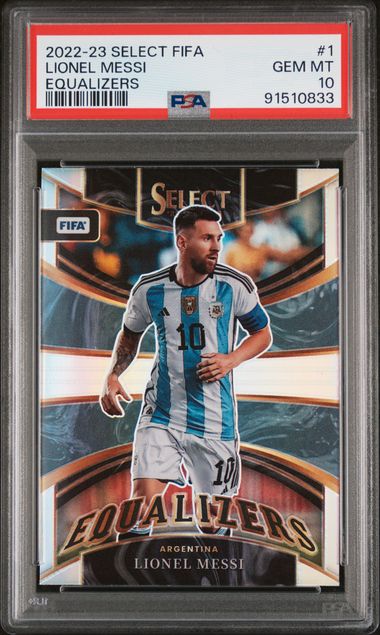Lionel Messi 2022 Panini Select Equalizers Soccer Card #1 Graded PSA 10