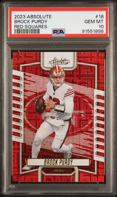 Brock Purdy 2023 Panini Absolute Red Squares Card #18 Graded PSA 10 309/499 Brock Purdy 2023 Panini Absolute Red Squares Card #18 Graded PSA 10 309/499