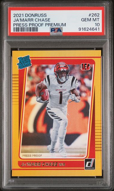 Ja'Marr Chase 2021 Panini Donruss Press Proof Premium Rookie Card RC #262 PSA 10