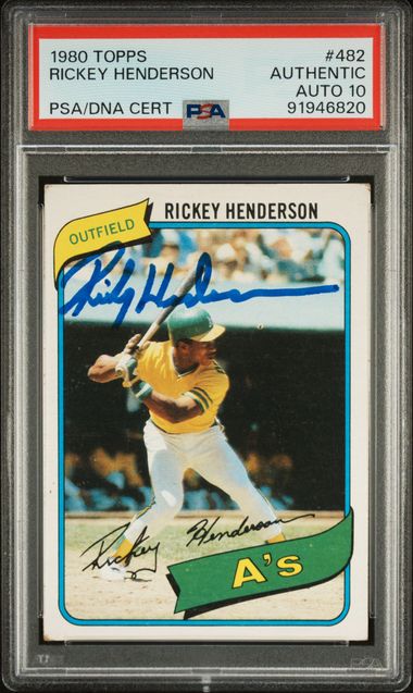 Rickey Henderson 1980 Topps Signed Rookie Card #482 Auto Graded PSA 10 91946820