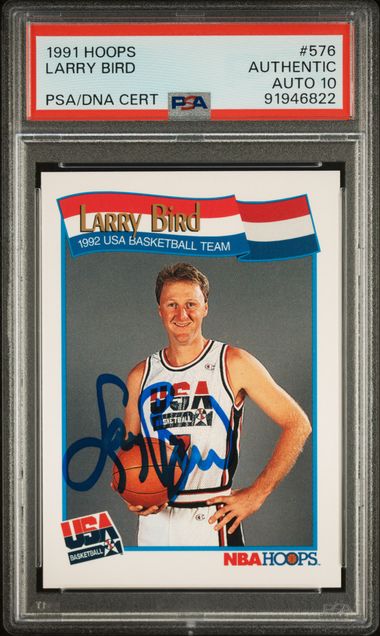 Larry Bird 1991 Hoops Signed Basketball Card #576 Auto Graded PSA 10 91946822