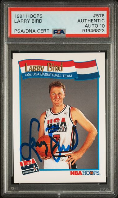 Larry Bird 1991 Hoops Signed Basketball Card #576 Auto Graded PSA 10 91946823