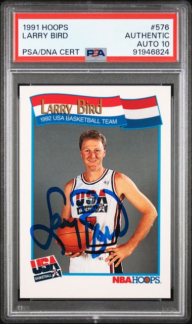 Larry Bird 1991 Hoops Signed Basketball Card #576 Auto Graded PSA 10 91946824