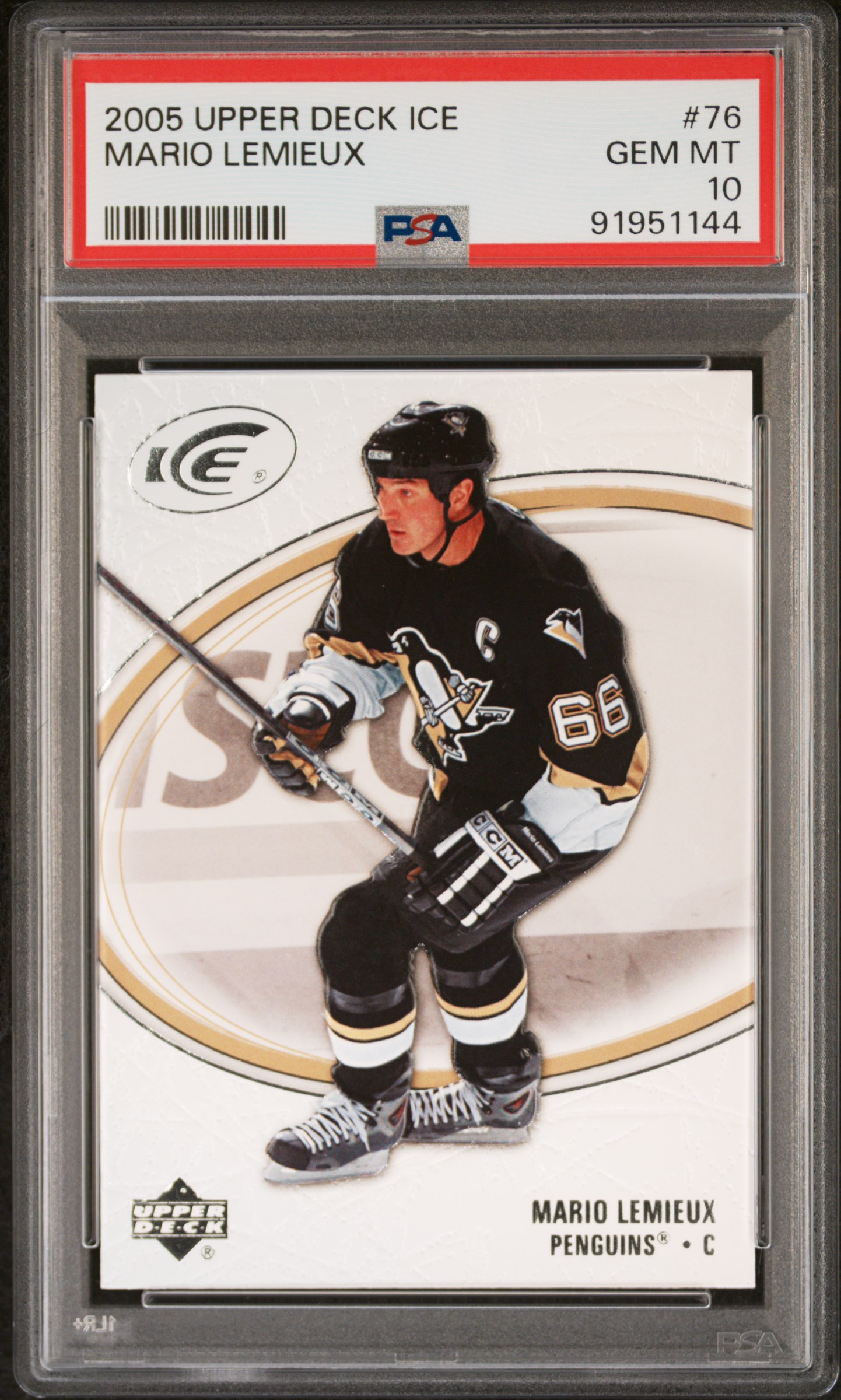 Mario Lemieux 2005 Upper Deck Ice Hockey Card #76 Graded PSA 10 Cert #91951144