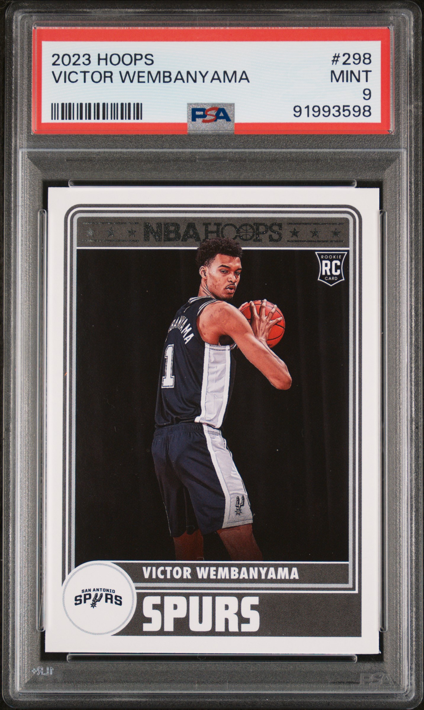 Victor Wembanyama 2023 NBA Hoops San Antonio Spurs Basketball Rookie Card #298 Graded PSA 9 Cert #91993598
