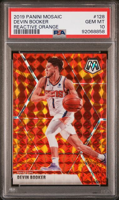 Devin Booker 2019 Panini Mosaic Reactive Orange Basketball Card #128 Graded PSA 10