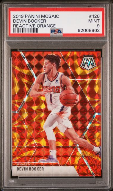 Devin Booker 2019 Panini Mosaic Reactive Orange Basketball Card #128 Graded PSA 9