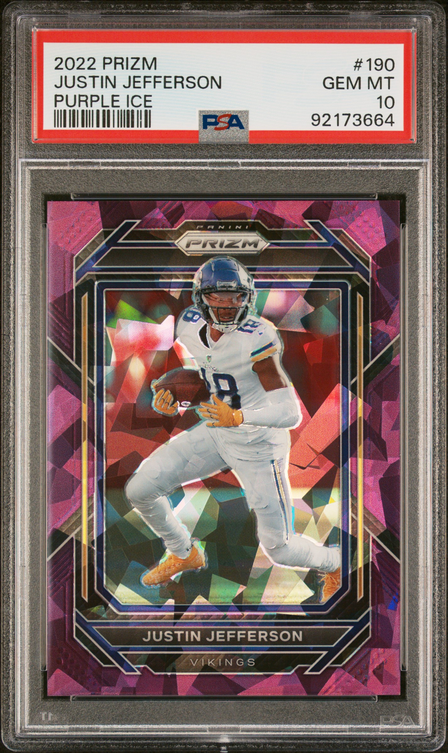 Justin Jefferson 2022 Panini Prizm Purple Ice Football Card #190 Graded PSA 10 71/225