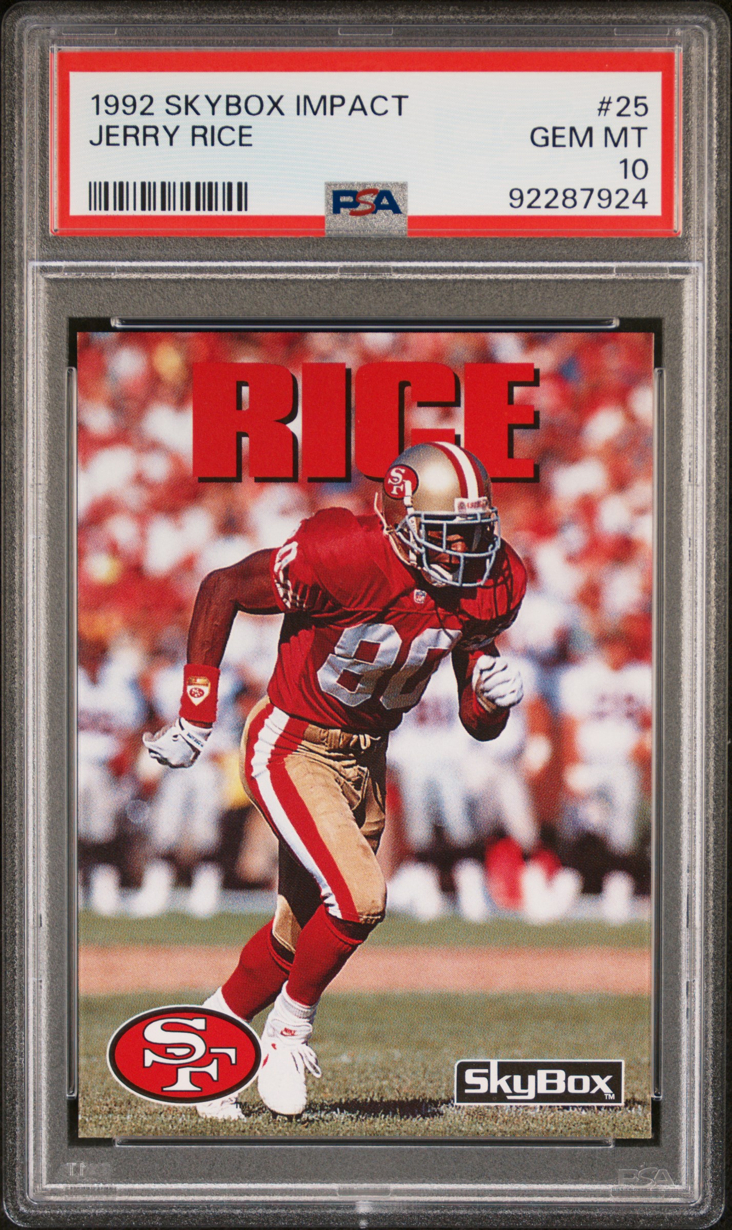 Jerry Rice 1992 Skybox Impact Football Card #25 Graded PSA 10