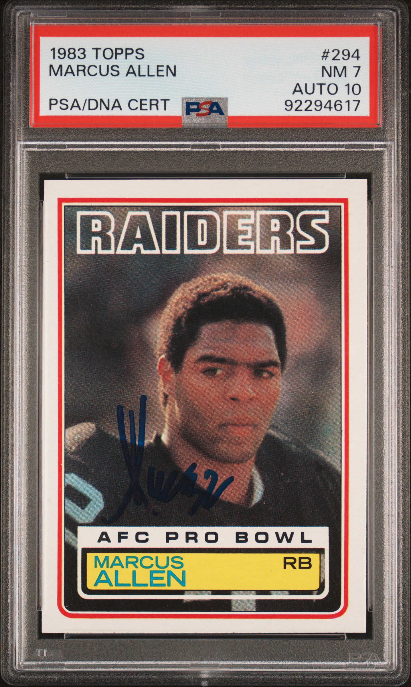 Marcus Allen 1983 Topps Signed Football Rookie Card #294 PSA 7 Auto Graded 10