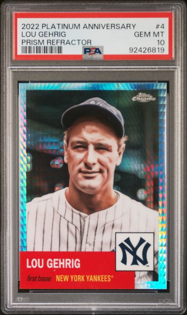 Lou Gehrig 2022 Topps Chrome Platinum Prism Refractor Card #4 Graded PSA 10