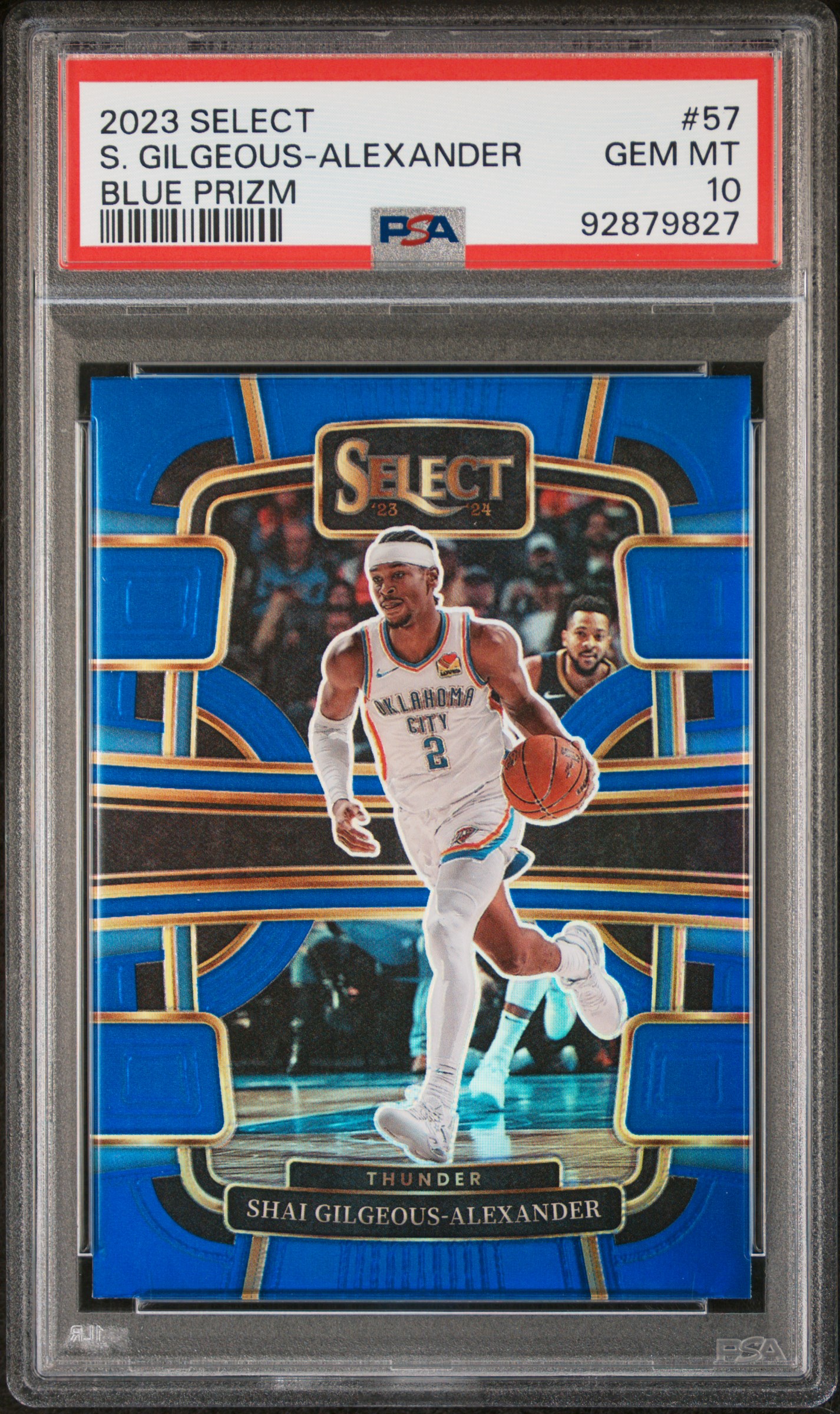 Shai Gilgeous-Alexander 2023 Panini Select Blue Prizm Basketball Card #57 Graded PSA 10 Shai Gilgeous-Alexander 2023 Panini Select Blue Prizm Basketball Card #57 Graded PSA 10