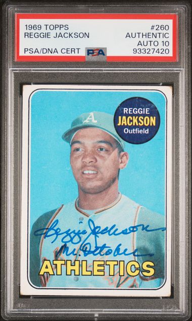 Reggie Jackson 1969 Topps Signed Baseball Rookie Card #260 MR OCTOBER Auto Graded PSA 10 93327420