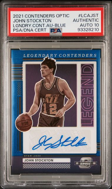 John Stockton 2021 Panini Contenders Optic Blue Card #LCAJST Auto Graded PSA 10