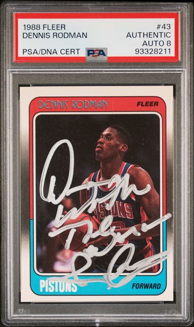 Dennis Rodman 1988 Fleer Signed Rookie Card THE WORM #43 Auto Graded PSA 8