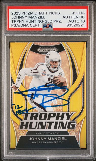 Johnny Manziel 2023 Panini Prizm Gold Heisman Card #TH18 Auto Graded PSA 10 6/10