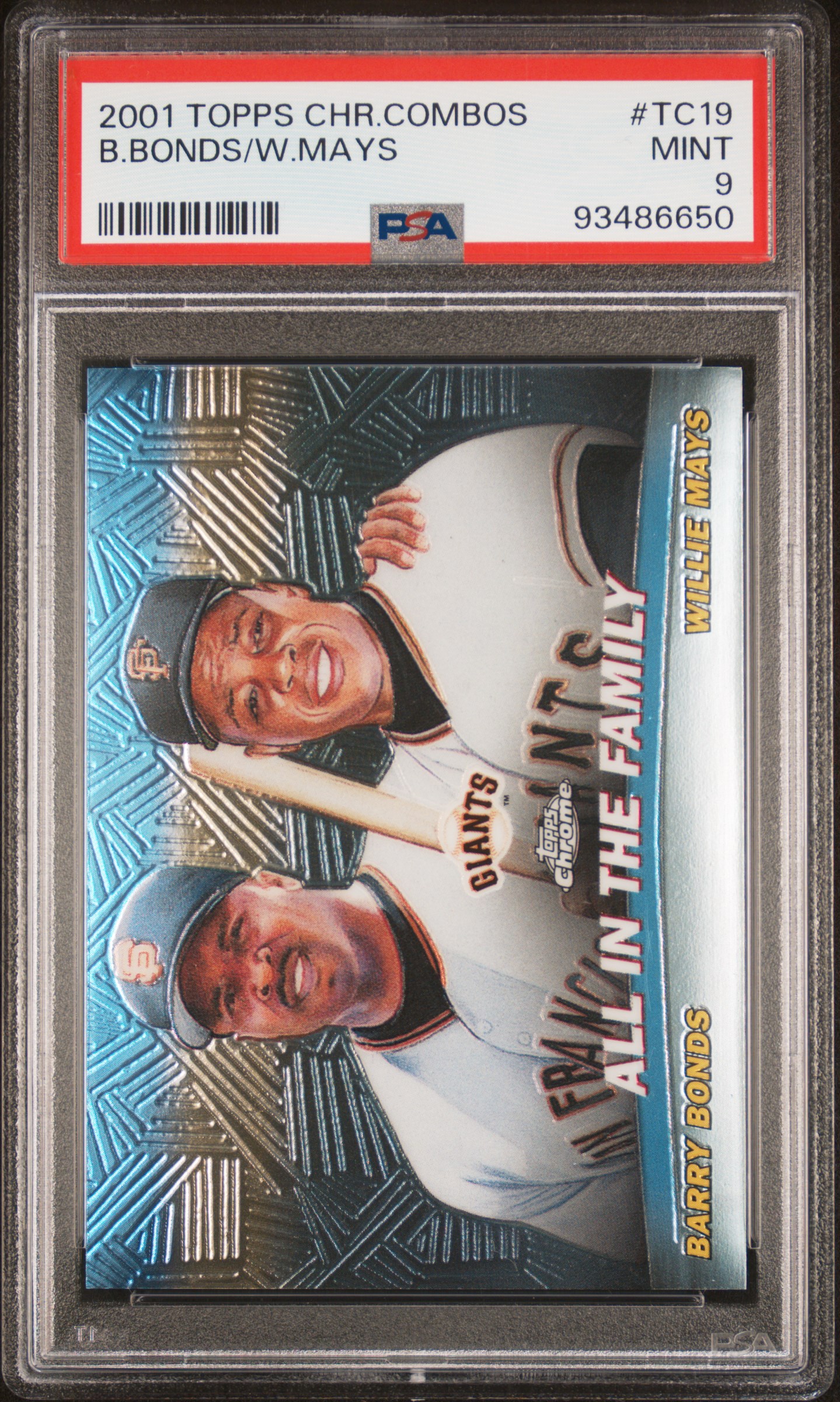 Barry Bonds Willie Mays 2001 Topps Chrome Combos All In The Family Card #TC19 Graded PSA 9 Cert #93486650