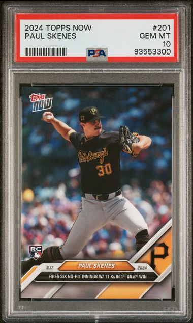 Paul Skenes 2024 Topps Now 1st Win Baseball Rookie Card #201 Graded PSA 10