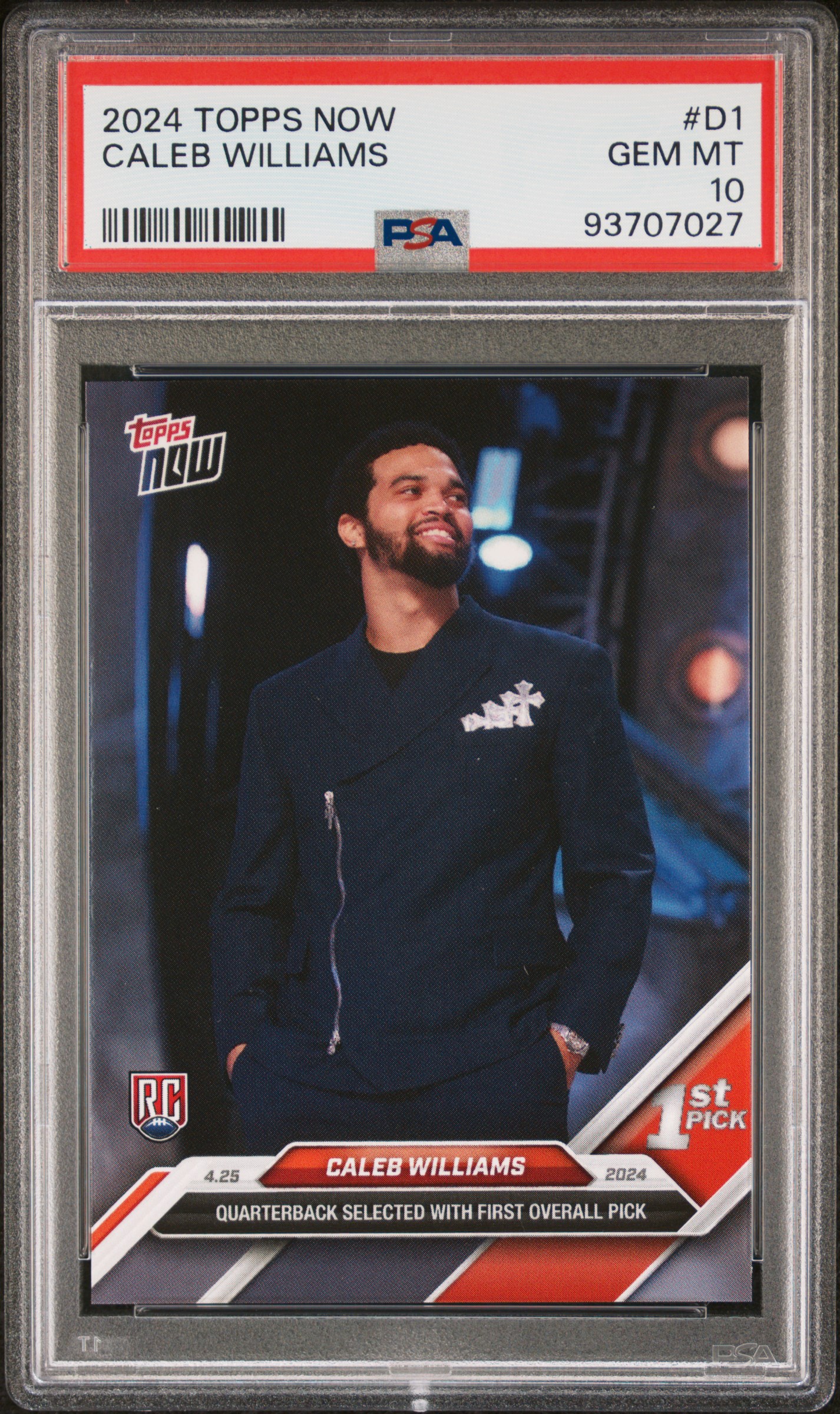 Caleb Williams 2024 Topps Now Rookie Football Card #D1 Graded PSA 10 Cert #93707027