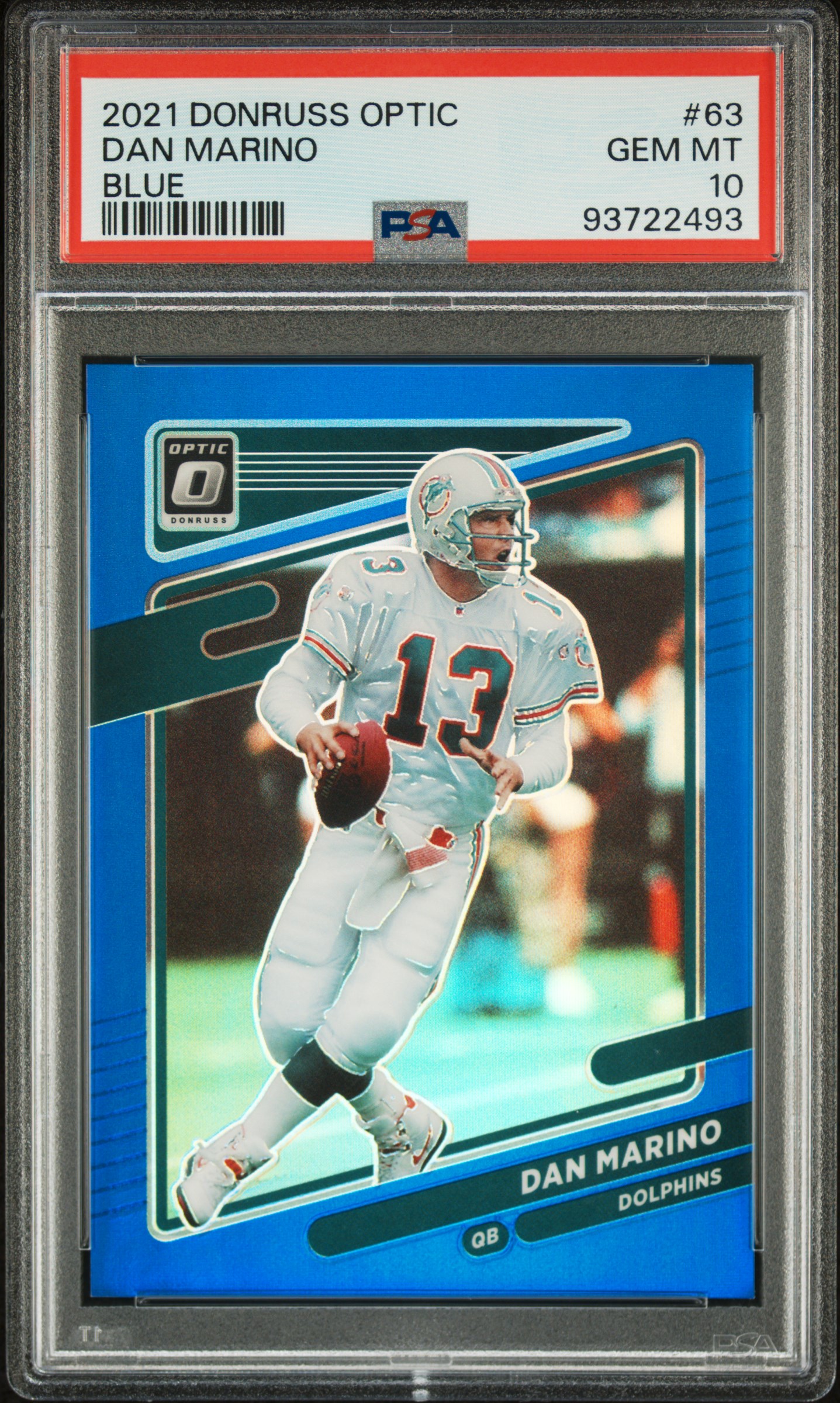 Dan Marino 2021 Panini Donruss Optic Blue Football Card #63 Graded PSA 10 71/179