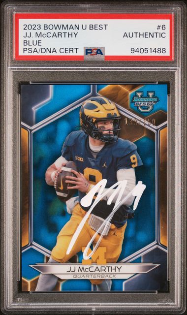 J.J. McCarthy 2023 Bowman U Best Blue Signed Rookie Card #6 Auto PSA 139/150