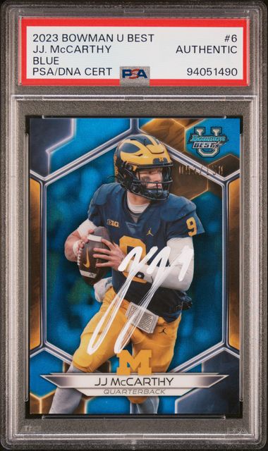 J.J. McCarthy 2023 Bowman U Best Blue Signed Rookie Card #6 Auto PSA 93/150