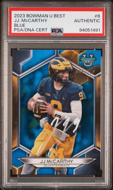 J.J. McCarthy 2023 Bowman U Best Blue Signed Rookie Card #6 Auto PSA 6/150