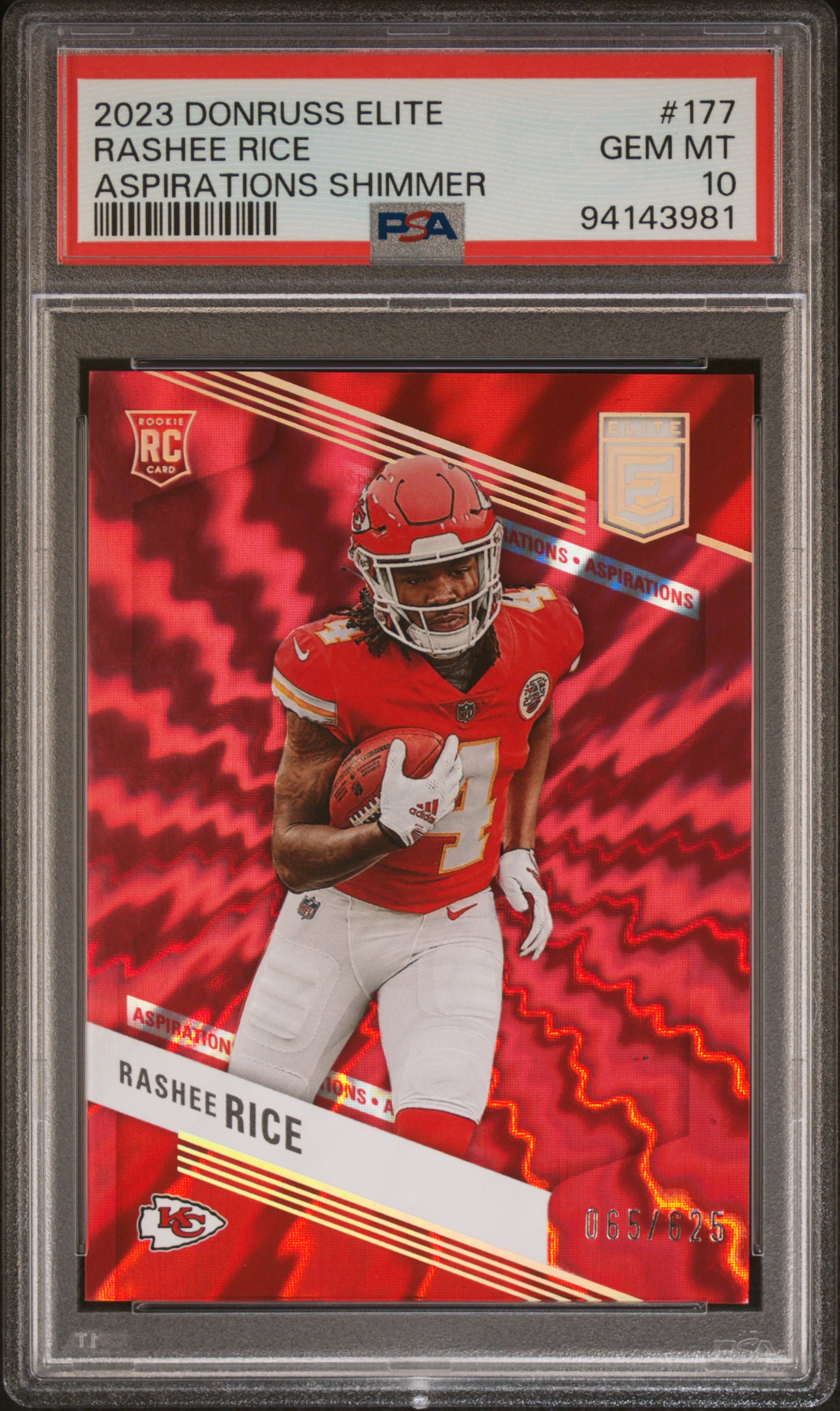 Rashee Rice 2023 Donruss Elite Red Shimmer Football Rookie Card #177 Graded PSA 10 65/625